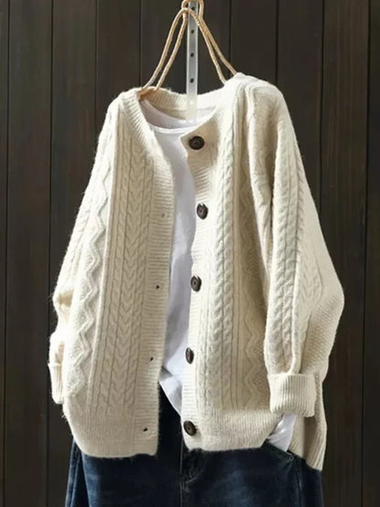 Women's beige oversized cable knit cardigan