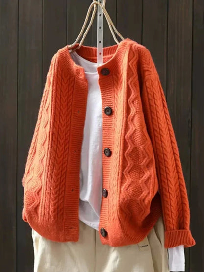 Women's orange oversized cable knit cardigan