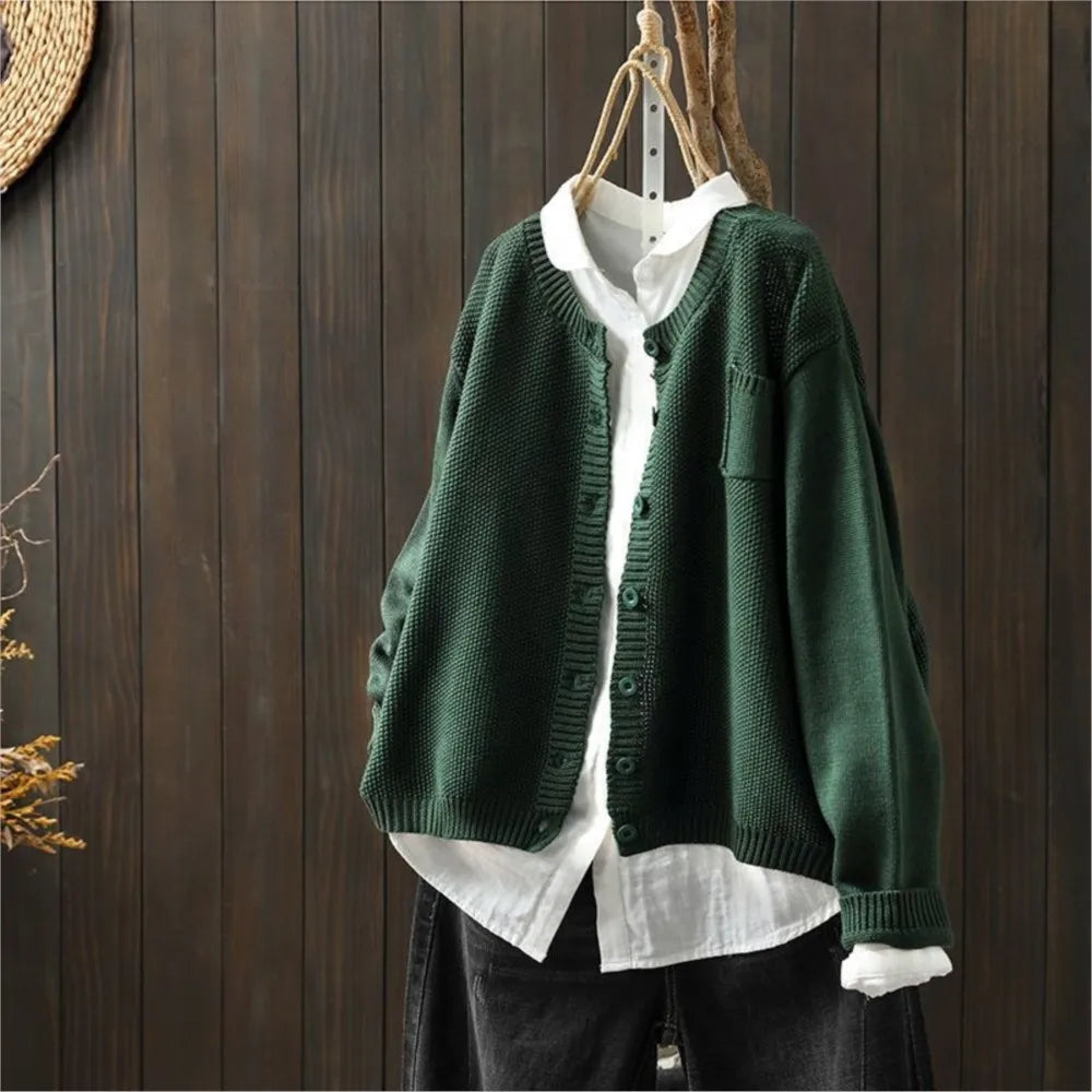 Women's green loose fit button up cardigan