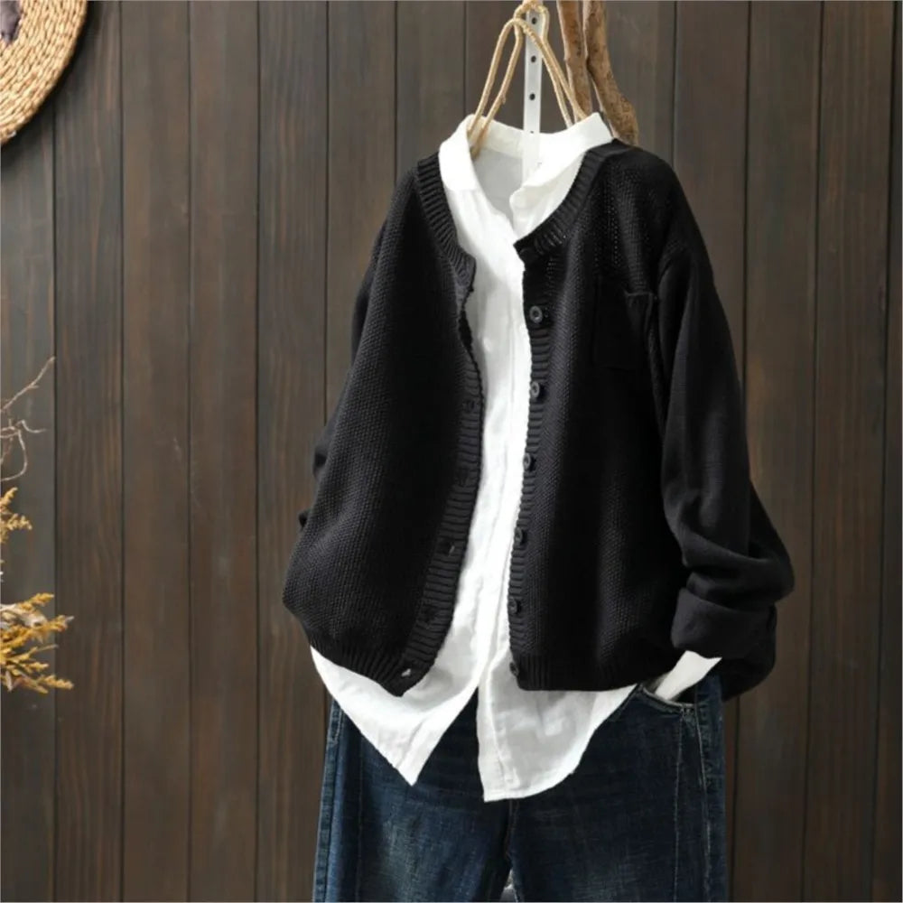 Women's black loose fit button up cardigan