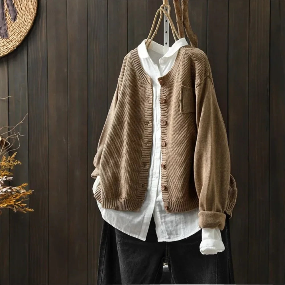 Women's brown loose fit button up cardigan