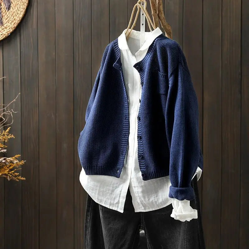 Women's blue loose fit button up cardigan