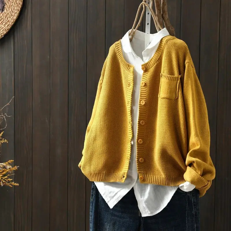 Women's yellow loose fit button up cardigan