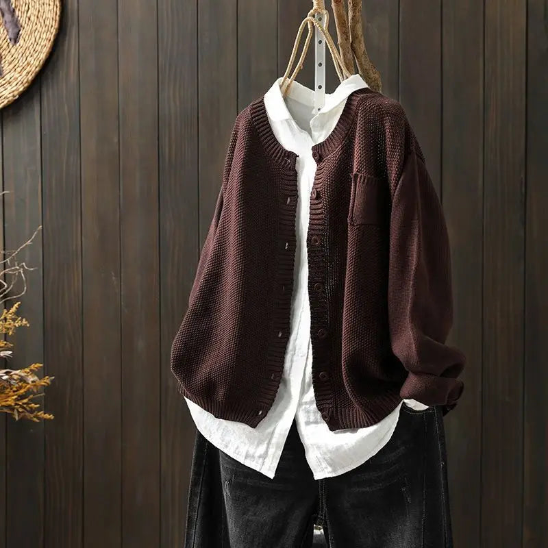Women's dark red loose fit button up cardigan