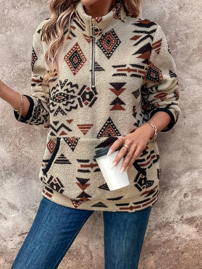 Women's Aztec Print Pullover, Quarter-Zip Knit Sweater