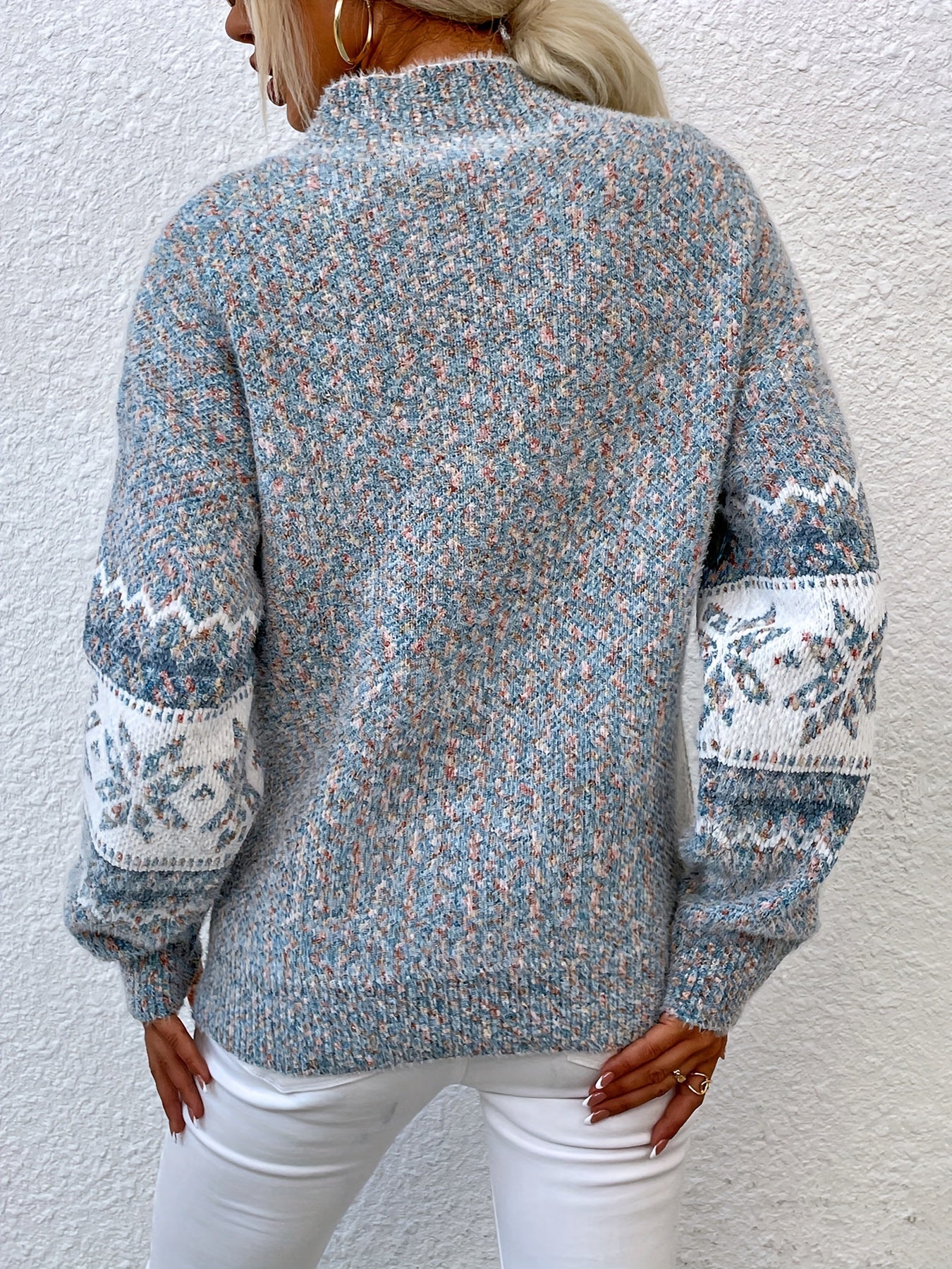 Snowflake Print Mock-Neck Winter Sweater