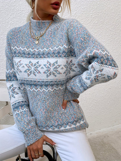 Snowflake Print Mock-Neck Winter Sweater – view 2