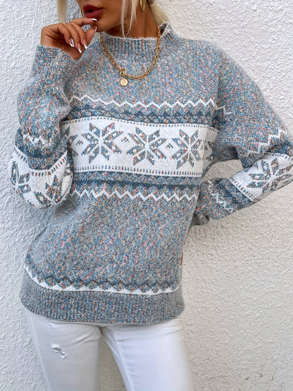 Snowflake Print Mock-Neck Winter Sweater – view 6