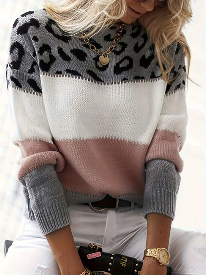 Women's Color-Block Sweater, Patterned Winter Knit Top