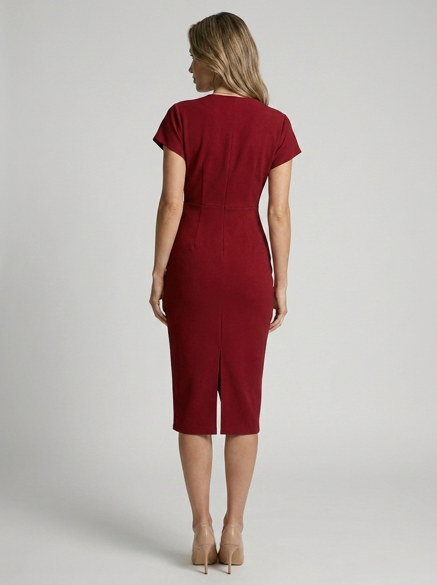 Women's red V-Neck Wrap Midi Dress
