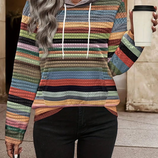 Women's Striped Hoodie, Textured Winter Pullover