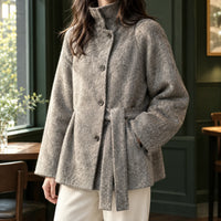 Harper | Women's Cashmere Jacket with Stand Collar and Tie Belt