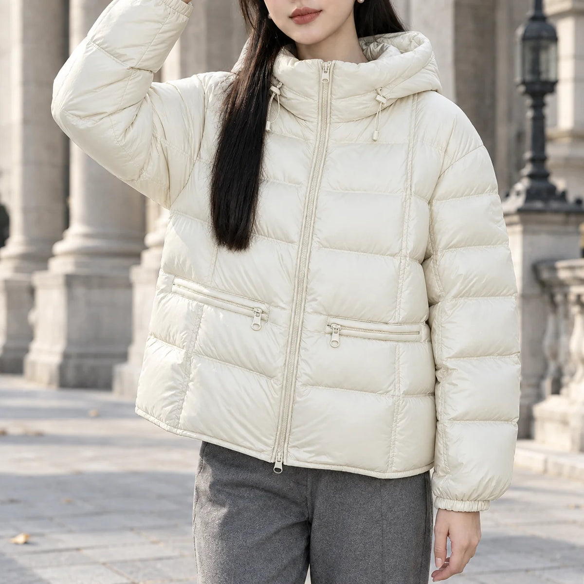 Women's Hooded Duck-Down Jacket with Zip Waist Pockets, photo 3