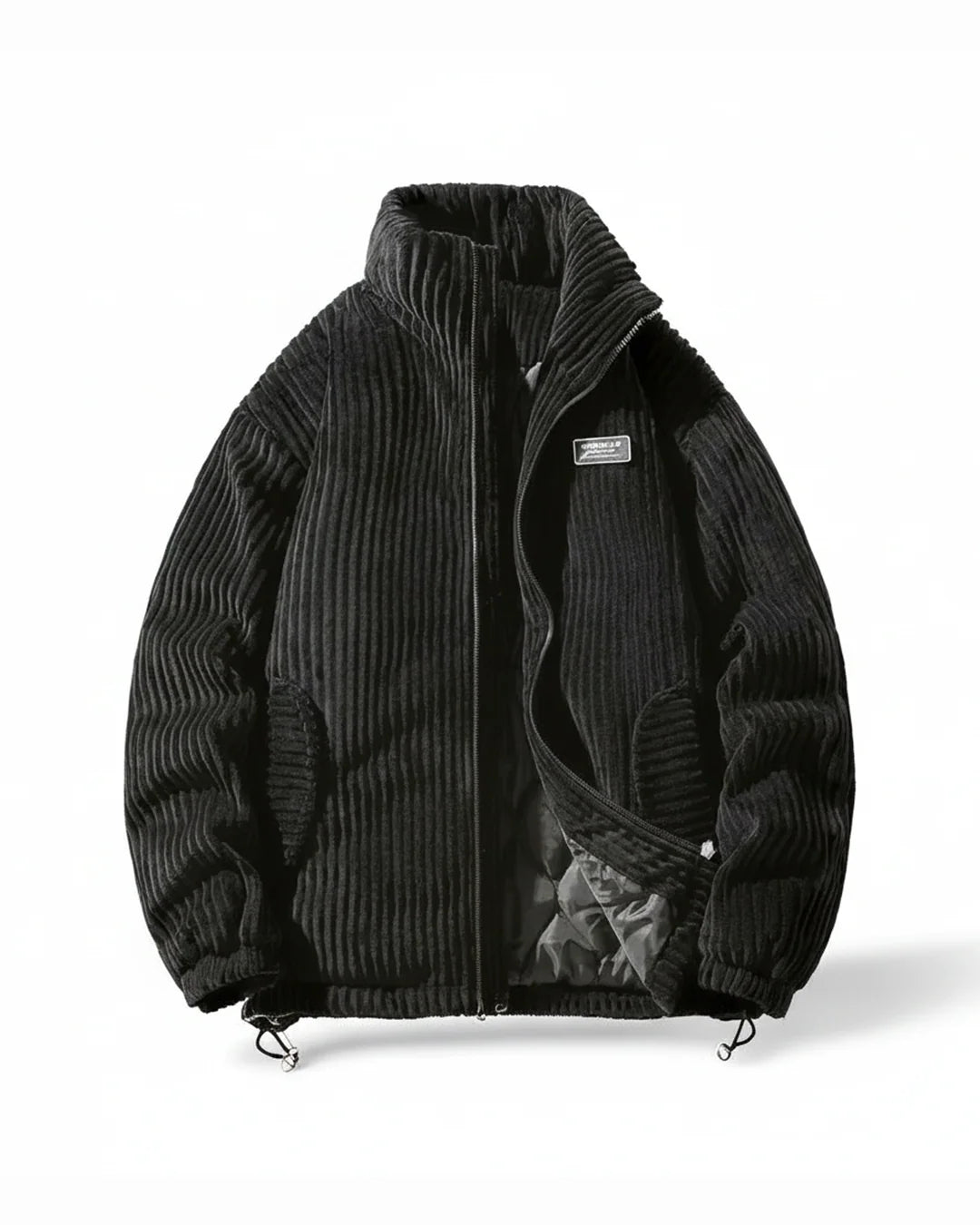 Men's black corduroy jacket with stand collar