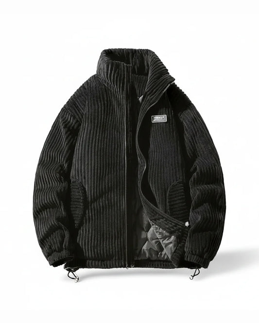 Men's black corduroy jacket with stand collar