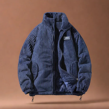 Men's purple corduroy jacket, front view