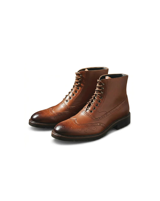 Men's brown leather brogue boots with Goodyear welt