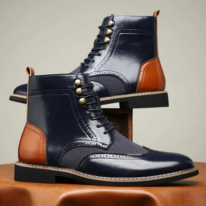 Robert brogue boots in navy blue