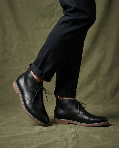 Matthew casual leather boots worn, lifestyle shot