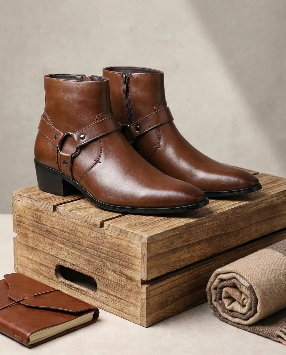 Carter leather harness boots, side profile