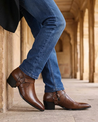 Carter leather harness boots, inner zip detail