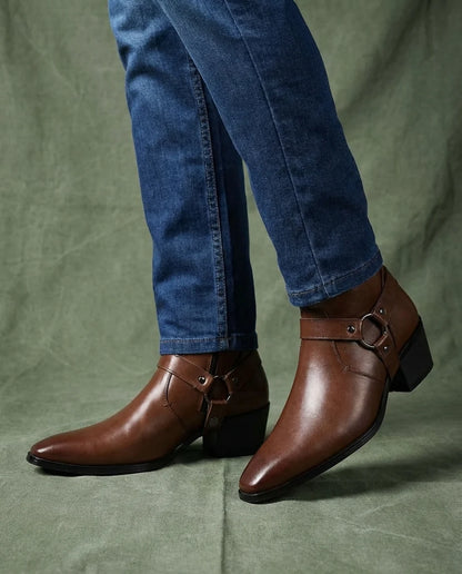 Carter leather harness boots in dark brown