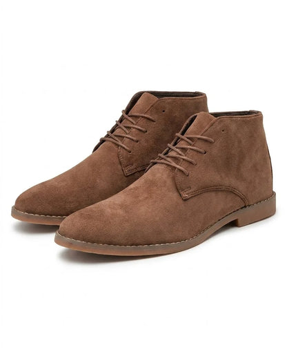 Men's brown suede desert boots with lace-up front