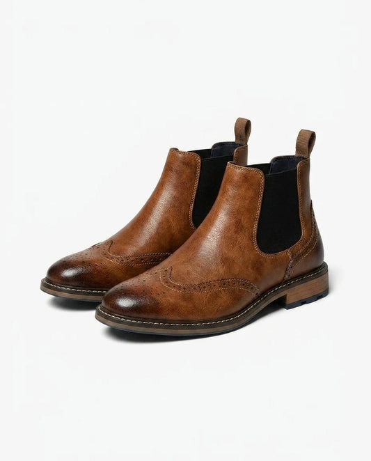 Desmond distressed leather Chelsea boots, front view