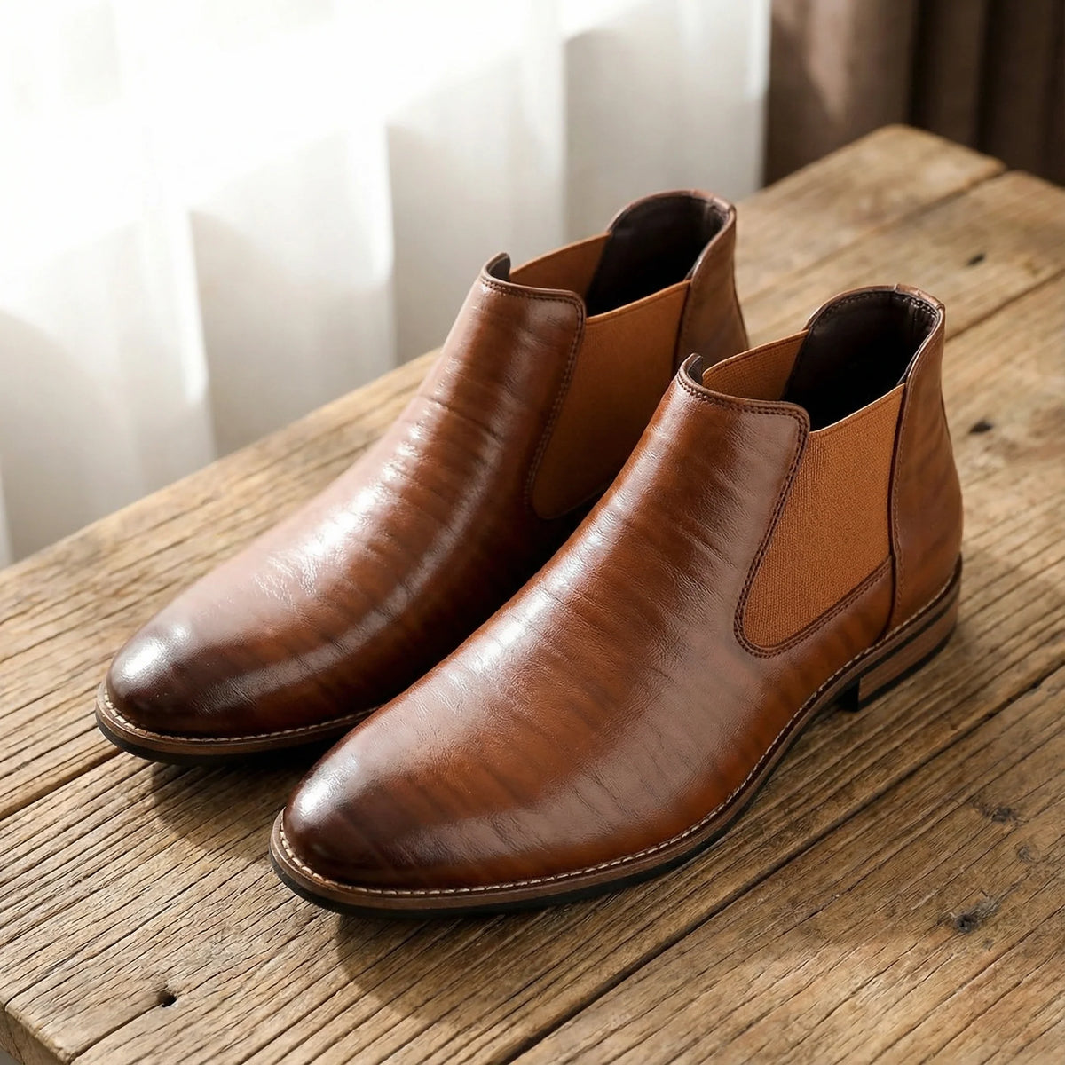 Men's black Chelsea boots, slip-on city sole