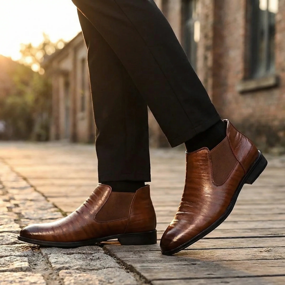 Men's dark brown boots, side profile