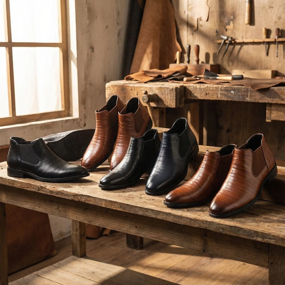 Men's blue Chelsea boots, top view