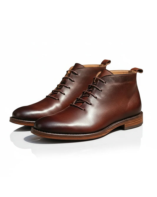 Men's brown leather boots with Goodyear welt