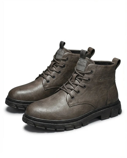 David rugged leather boots with welt construction, front view