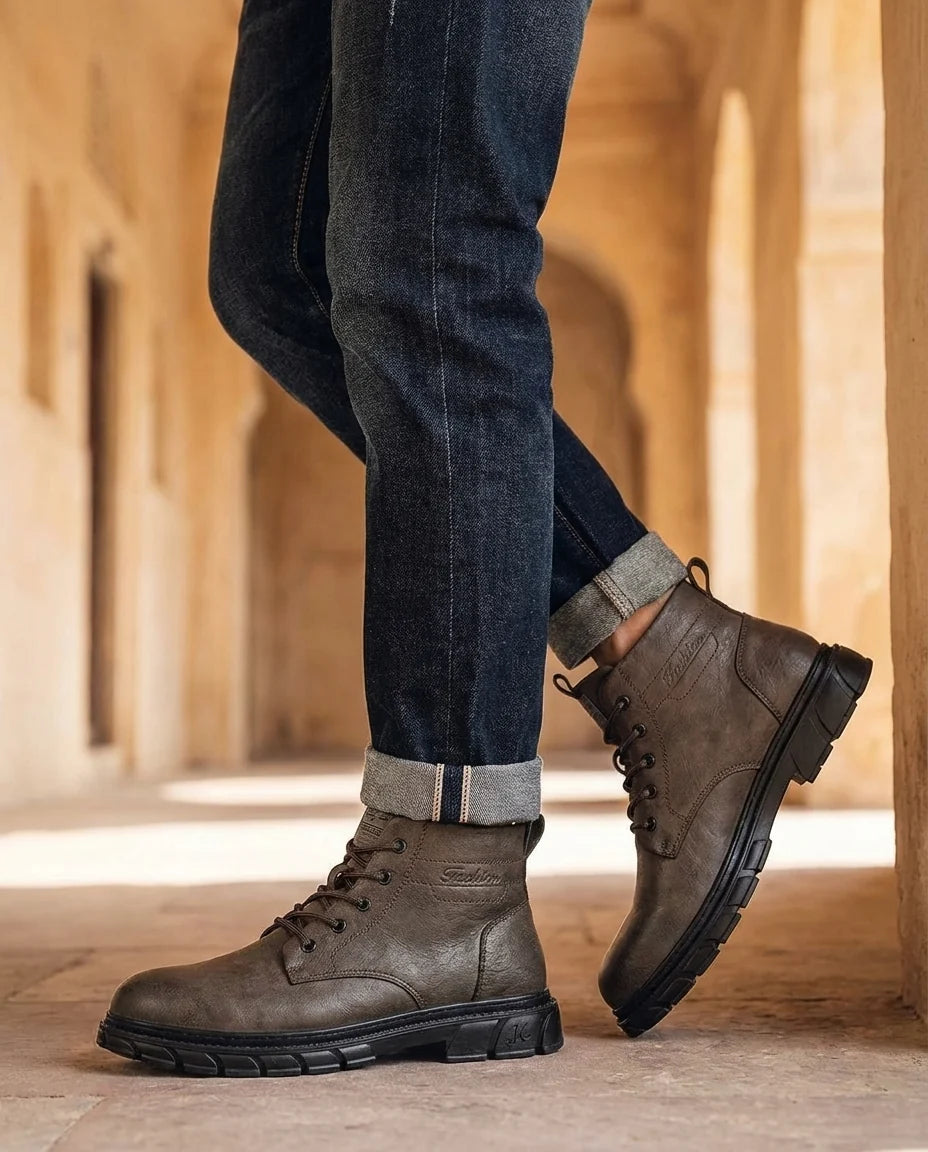 David rugged leather boots in dark brown