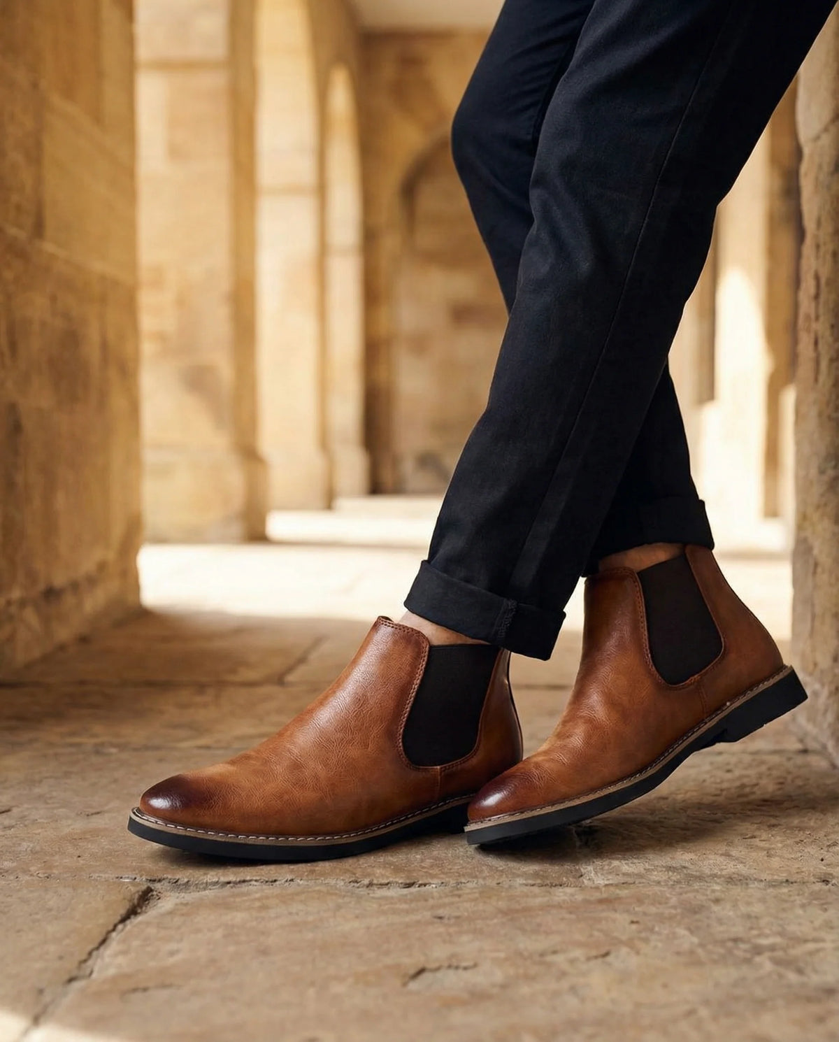 Men's black Chelsea boots, front view