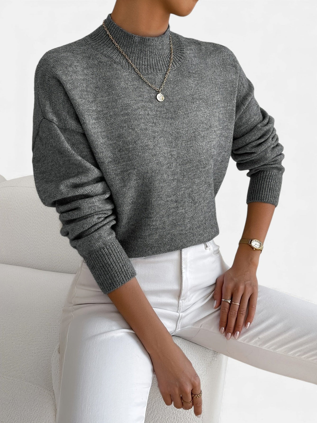 Women's classic knit sweater in blue