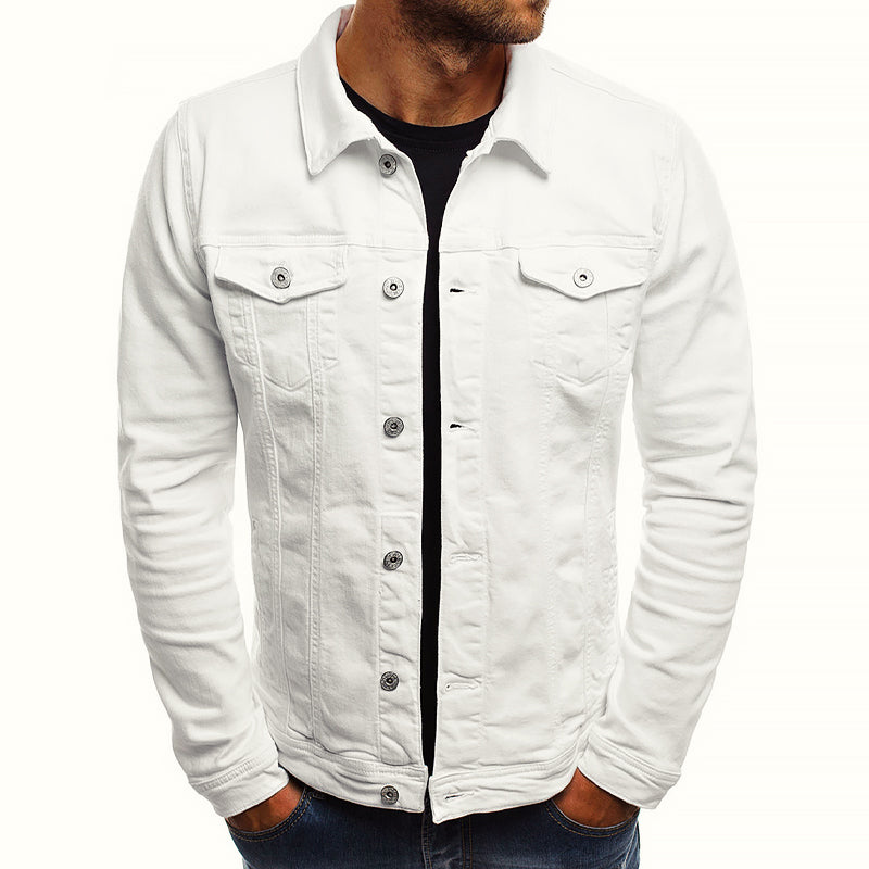 Men's blue slim fit denim trucker jacket in cotton blend with chest pockets