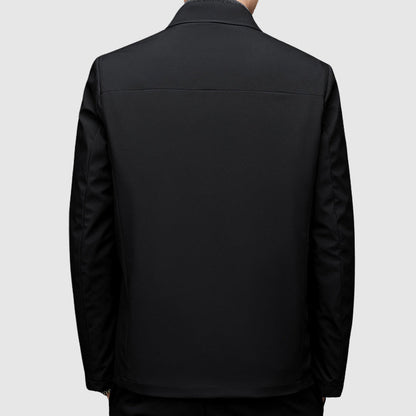 Men's black duck down insulated puffer jacket with zip front