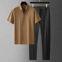 Gavin | Men's 2 Piece Set with Short Sleeve V Neck Shirt and Casual Pants