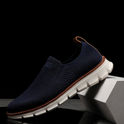 Men's beige knit mesh slip on shoes with rubber sole