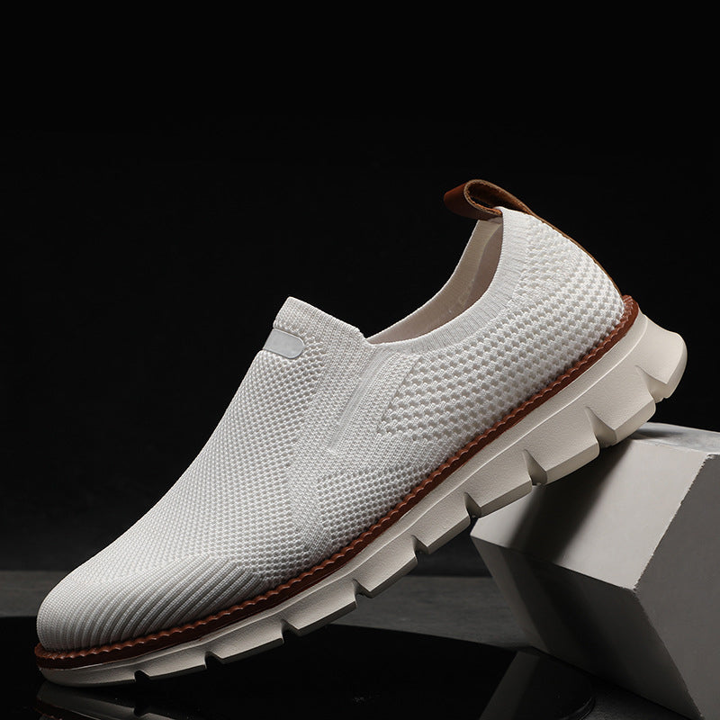 Men's black knit mesh slip on shoes with rubber sole