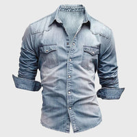 Colton | Men's Slim Fit Denim Shirt with Chest Pockets, Long Sleeve Button Up