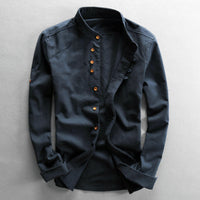Dominic | Men's Breathable Cotton Linen Shirt with High Collar and Long Sleeves