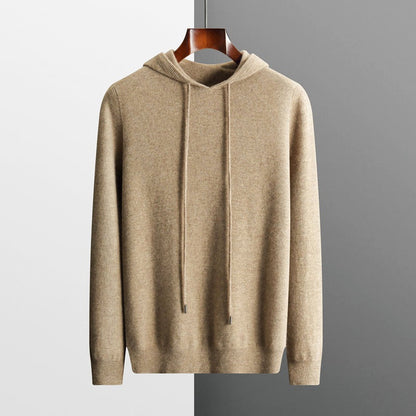 Men's beige merino wool hoodie in soft thermal knit