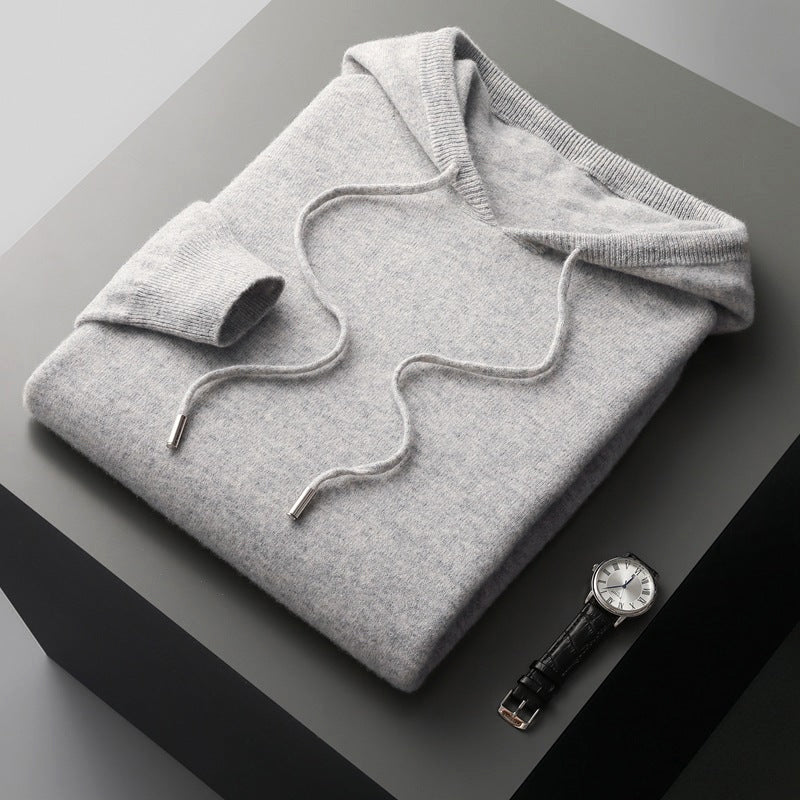 Men's black merino wool hoodie in soft thermal knit