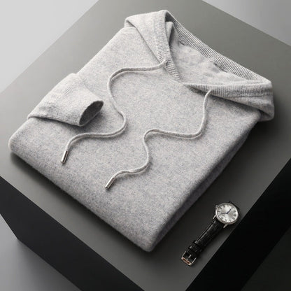 Men's black merino wool hoodie in soft thermal knit