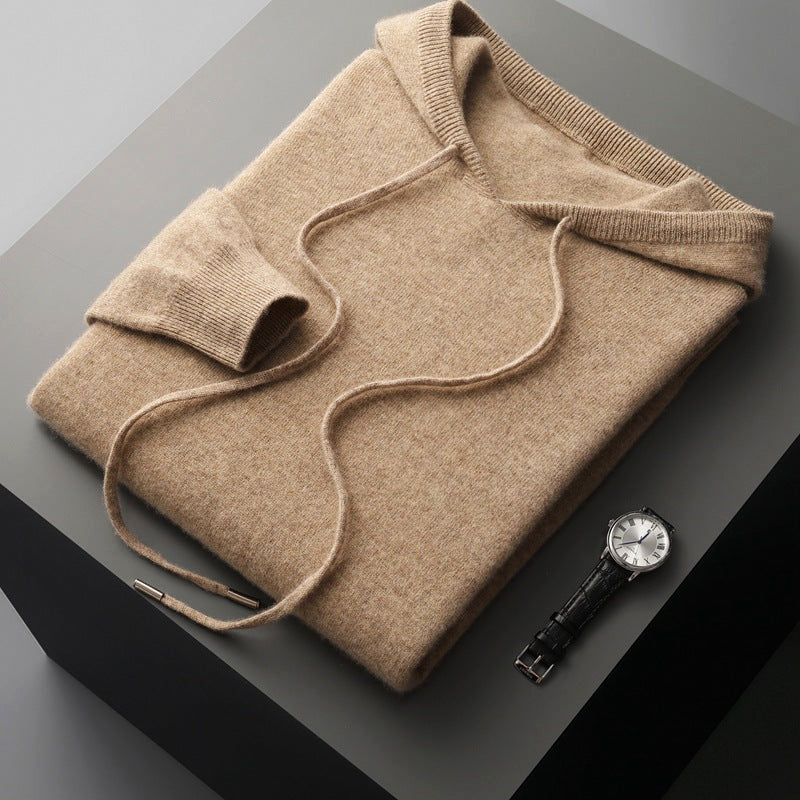 Men's black merino wool hoodie in soft thermal knit