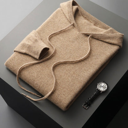 Men's black merino wool hoodie in soft thermal knit