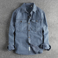 Jaxson | Men's Striped Denim Shirt with Turn Down Collar and Long Sleeves