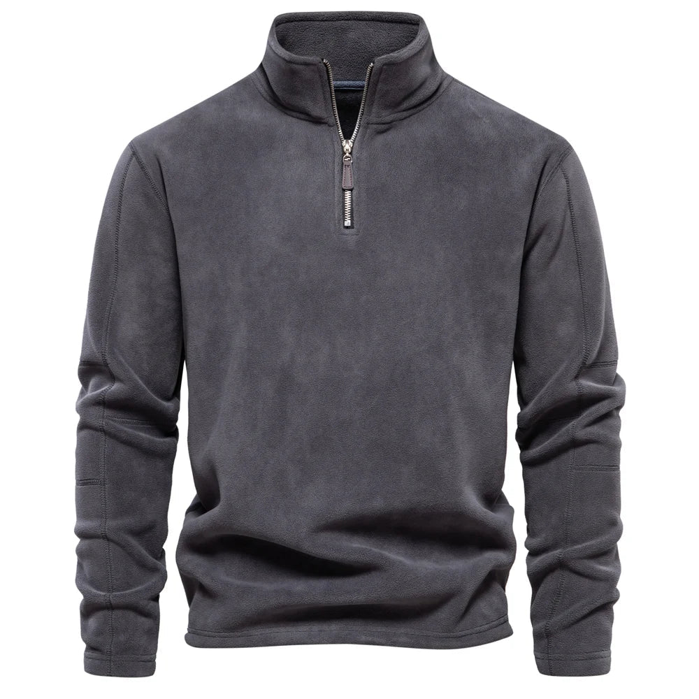 Men's dark gray fleece quarter zip pullover